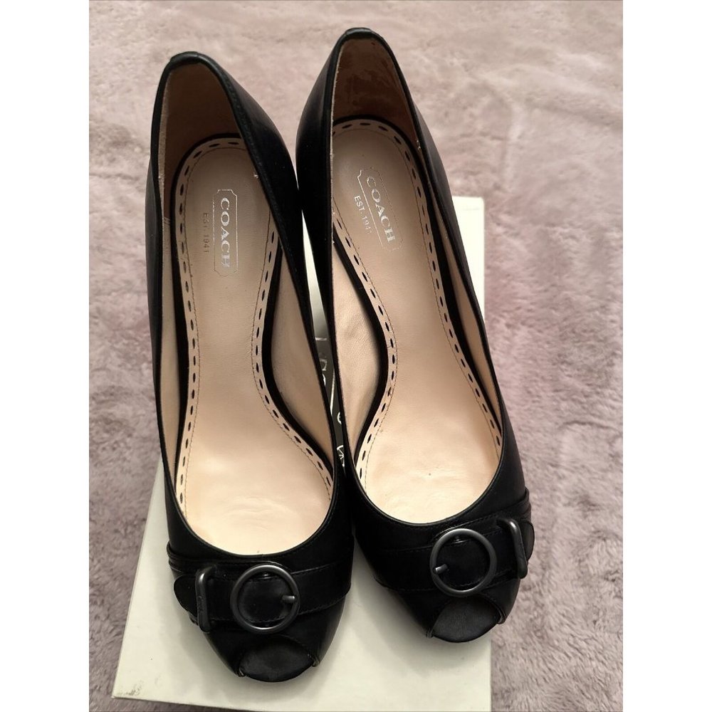 Coach ‘Tatiana’ Burnished Leather Peep-Toe Pumps, Black (Q1041)